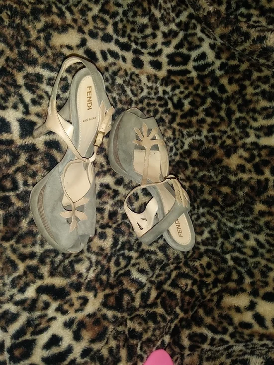 Fendi Taupe Suede T-Strap Platform Sandal - Picture 7 of 7